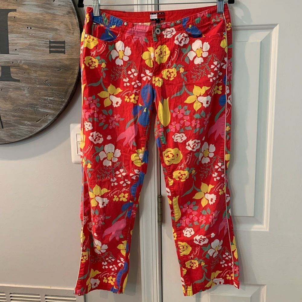 Tommy Hilfiger Vintage Red Floral Print Pants sz 7